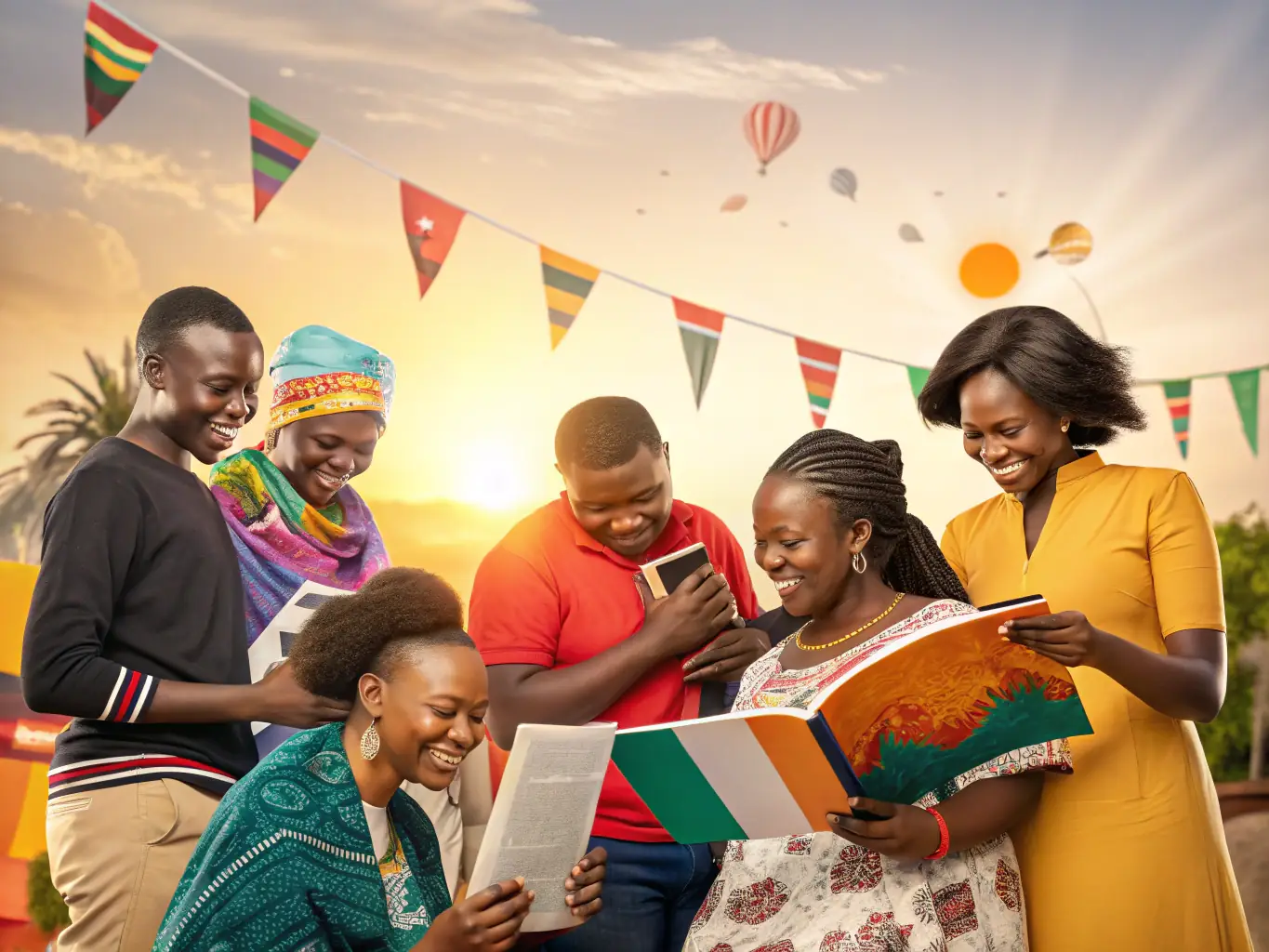 A vibrant image of the cultural village at Chinhoyi High School, showcasing traditional Zimbabwean huts and students participating in cultural activities.