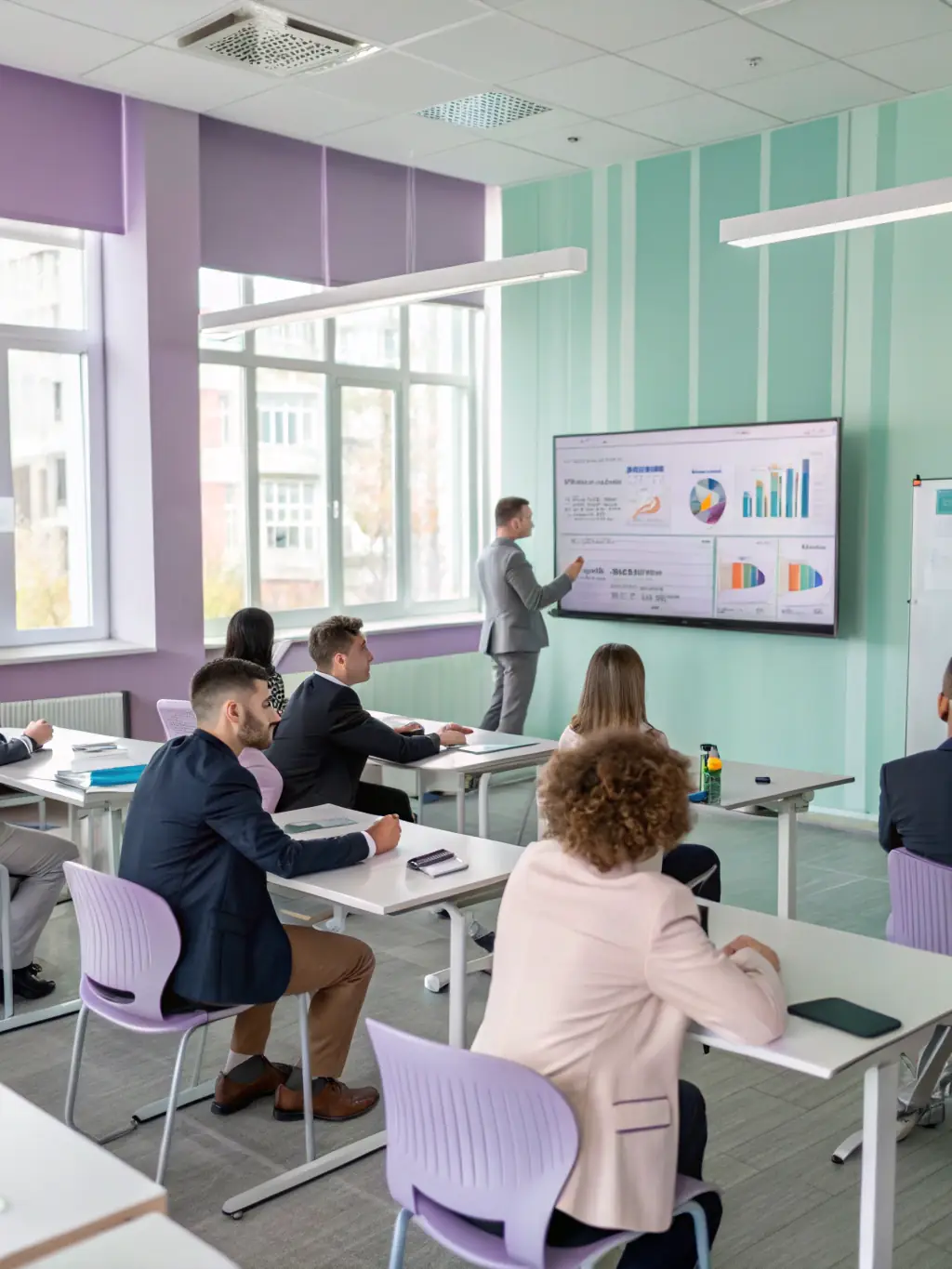 Students in an Accounts class at Chinhoyi High School, working on financial statements and accounting principles. The teacher is providing guidance and support.